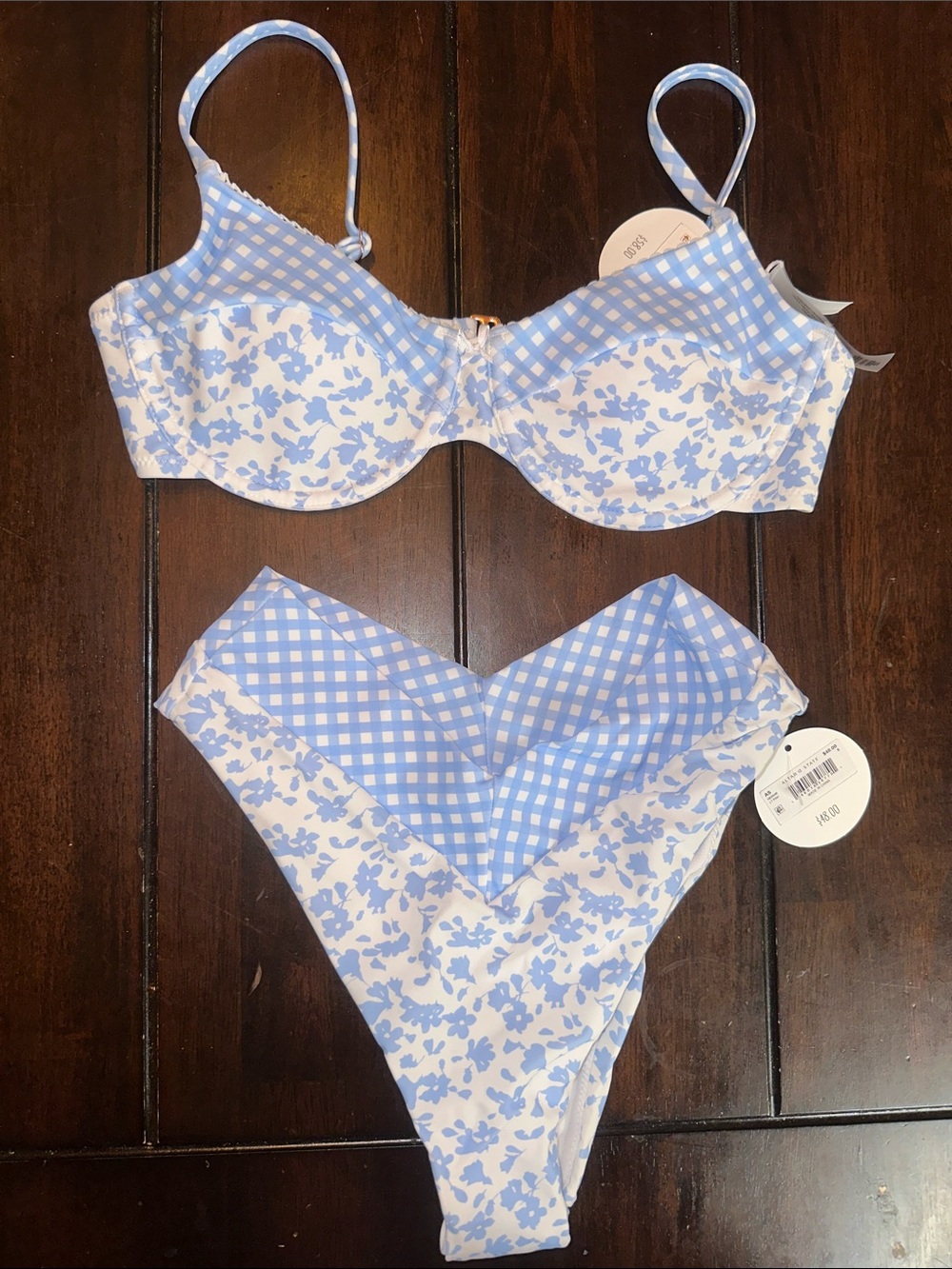 Altar'd State Blue Floral & Gingham Underwire Bikini Set